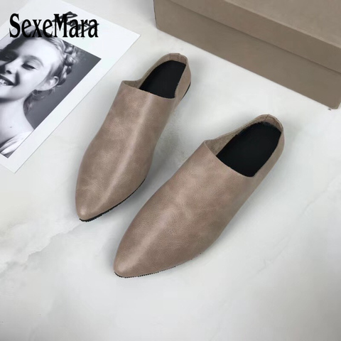 SexeMara fashion Luxury design Pointed Toe Women's Slippers Sandals genuine leather Flip Flops Female Pure color Flat shoes ► Photo 1/1