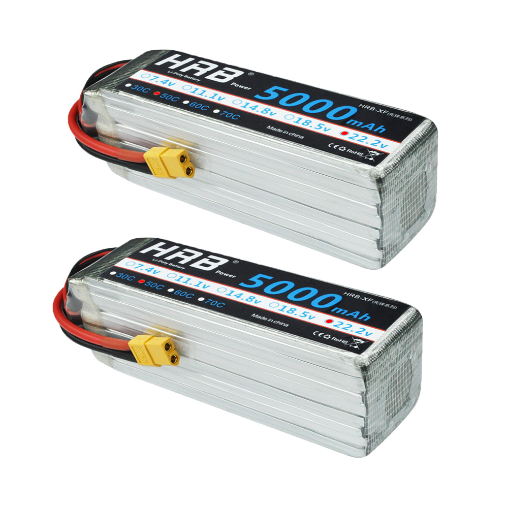 2pcs HRB 6S 22.2V 5000mAh LiPo Battery 50C 100C XT90 for RC Helicopter Drone Car
