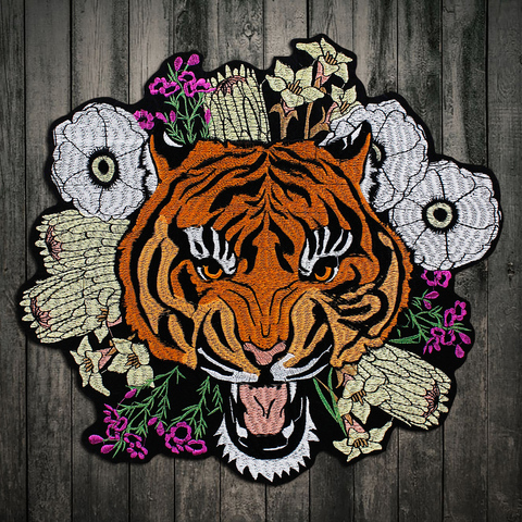 1Piece Embroidery Fashion Cool Big Large Yellow Tiger Flowers Patch Applique Badge Clothes Patch, Iron on Patches for Clothes ► Photo 1/6
