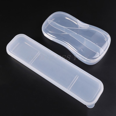 Portable Transparent Plastic Tableware Case Spoon Fork Storage Box Cutlery Organizer Travel Drop Shipping ► Photo 1/6