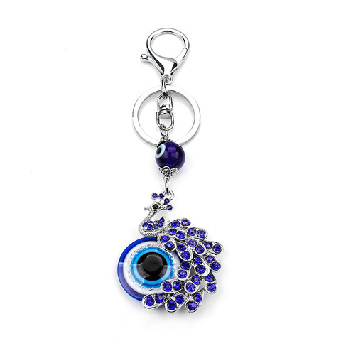 Fashion Blue Crystal Peacock Keychain Keyring Trinket Purse Bag Evil Eye jewelry ► Photo 1/6