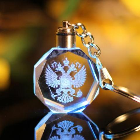 LED Russian Federation Eagle Emblem Laser Engraved Crystal Key Chain Keychain Souvenir Gift Styling Personalized Key Chain ► Photo 1/6