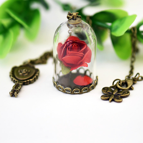 Beauty and the Beast Necklace Rose in Terrarium Pendant His Beauty/Her Beast Valentines Day,Fairy Tale Movie Victorian Jewelry ► Photo 1/6