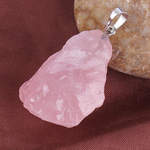 Trendy-beads Popular Silver Plated Irregular Shape Natural Rose Pink Quartz Stone Pendant Fashion Jewelry ► Photo 1/2