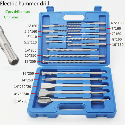 17pcs Electric Hammer Drill Bit Set Sds chisel Plastic Box Shank Impact Rotary Concrete Masonry Drilling Grooving New ► Photo 1/6