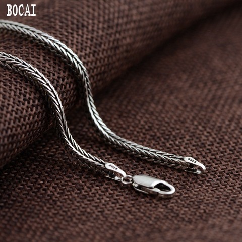 BOCAI S925 sterling  silver necklace clavicle chain bold foxtail chain vintage style Thai silver necklace ► Photo 1/6