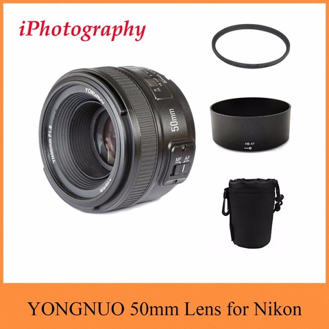 YONGNUO Lens YN 50mm f/1.8 AF MF Lens + Lens Hood + UV Filter + Lens Case Set Auto Focus for Nikon Camera AS AF-S 50mm 1.8G ► Photo 1/6