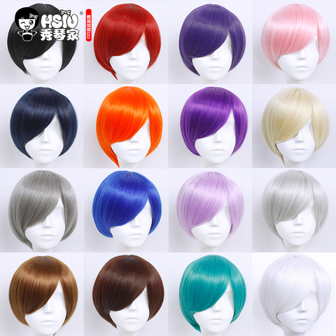 HSIU 30cm short Wig Black white purple blue red yellow high temperature fiber Synthetic Wigs Costume Party Cosplay Wig  20 color ► Photo 1/6