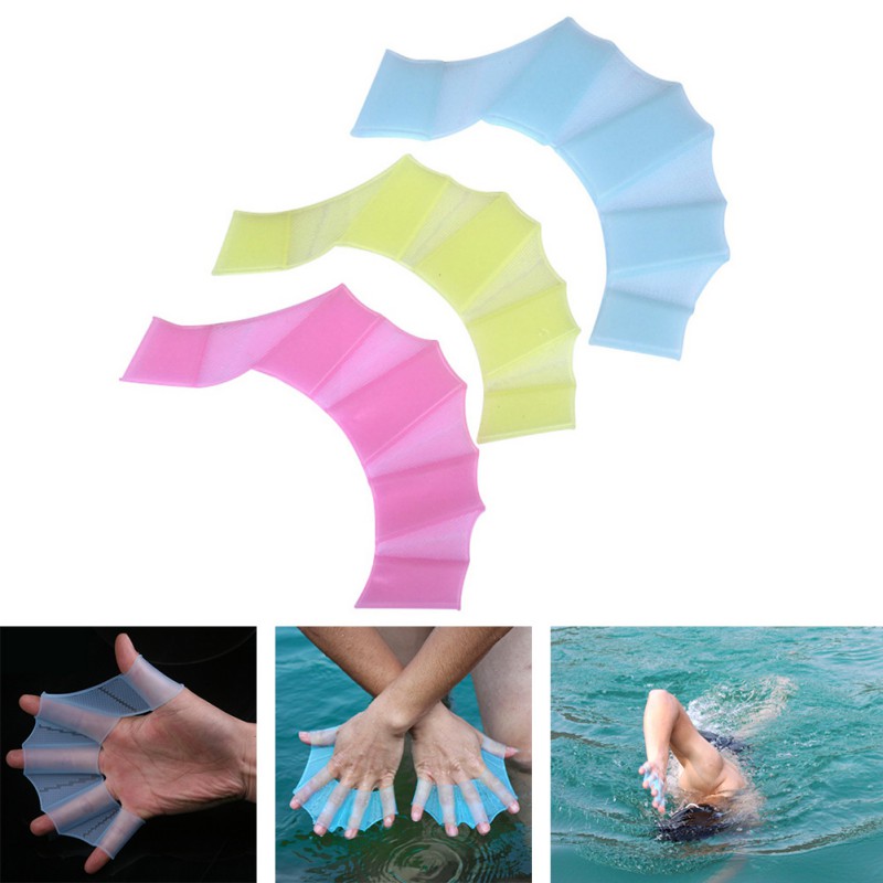 Silicone Hand Swimming Fins Flippers Swim Palm Finger Webbed Gloves Paddle Glove 