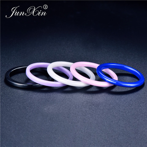 Junxin 5 Colors Simple Ceramic Rings Cute Thin Ceramic Rings Elegant Black/Blue/Pink Ladies Rings For Women Men Wedding Jewelry ► Photo 1/6