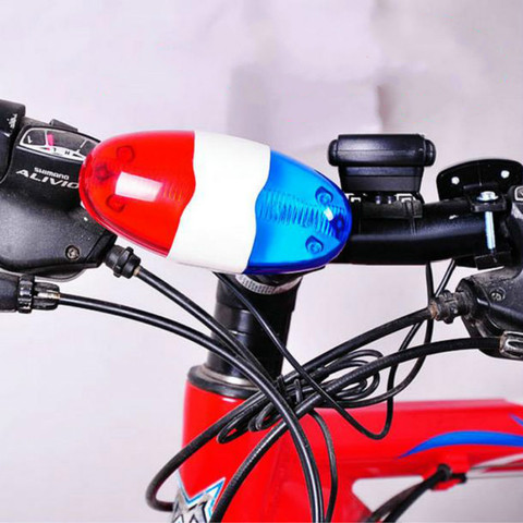 Durable Waterproof Multifunction Cycle Lamp +4 Loud Siren Sound Trumpet Police 6 LED Light Electronic Siren Bike Bell Red/Blue ► Photo 1/6