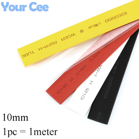 1pc 1meter 10mm 2:1 Heat Shrink Tube Shrinkable Sleeve Heatshrink Insulation Wire Cable 600V Black White Yellow Clear Red ► Photo 1/6