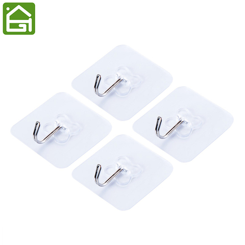 4 PCS Reusable Sticker Hooks Damage Free Wall Hanger Waterproof Transparent Bathroom Kitchen Hook for Clothes Keys and Towels ► Photo 1/6
