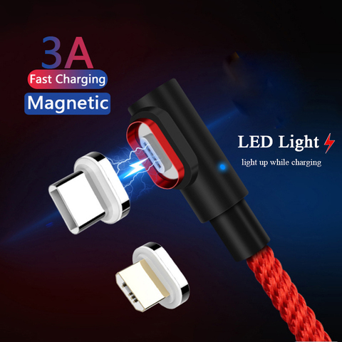 2m Magnetic USB Type C Charging Cable 90 Degree Led Micro Usb Cable Magnet for Samsung S20 Ultra Google Pixel 3A 4 Lenovo Z6 Pro ► Photo 1/6