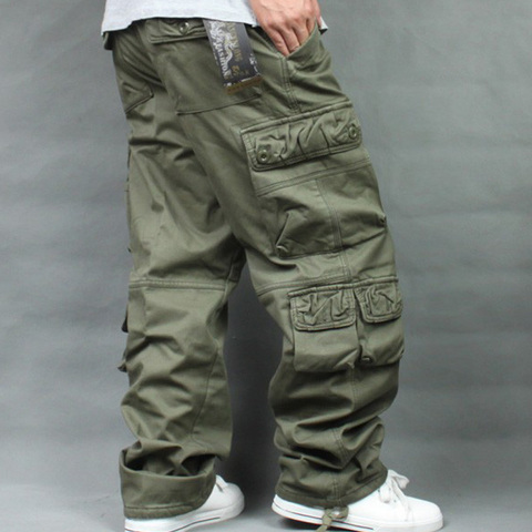 Autumn Winter Fleece Thickened Overalls Hip Hop Men's Long Trousers Men Baggy Casual Pants Warmth Plus Size 40 Mens Bottoms ► Photo 1/6