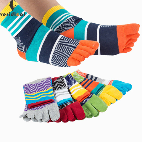 5 Pairs/Lot Mens Summer Cotton Toe Socks Striped Contrast Colorful Patchwork Men Five Finger Socks Free Size Basket Calcetines ► Photo 1/6