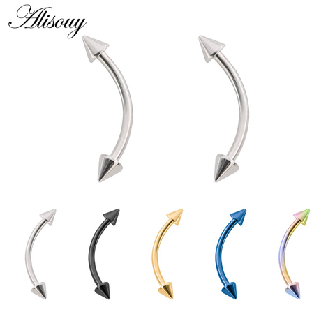 Alisouy 16g Colorful Spike Curved Eyebrow Barbell Piercing Stainless Steel Banana Eyebrow Ear Cartilage Tragus Piercing Jewelry ► Photo 1/5