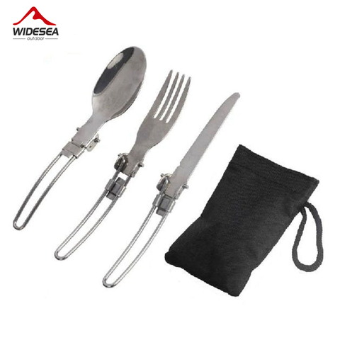 3 pcs 1 set Portable Outdoor Camping Travel Picnic Foldable Stainless Steel Cutlery Set Spoon Fork Knife tableware Free Shipping ► Photo 1/5