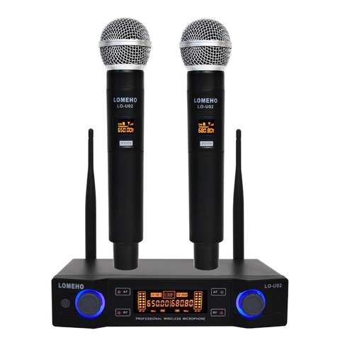 LO-U02 UHF Long Range Dual Channel 2 Handheld Mic Transmitter Professional Karaoke UHF Wireless Microphone System ► Photo 1/6