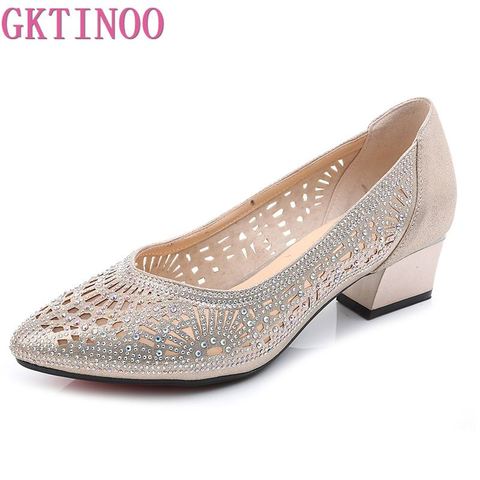 GKTINOO 2022 New Summer Fashion Pumps Cut-outs Women Crystal Casual Ladies Shoes High Heels Tenis Feminino Genuine Leather ► Photo 1/6