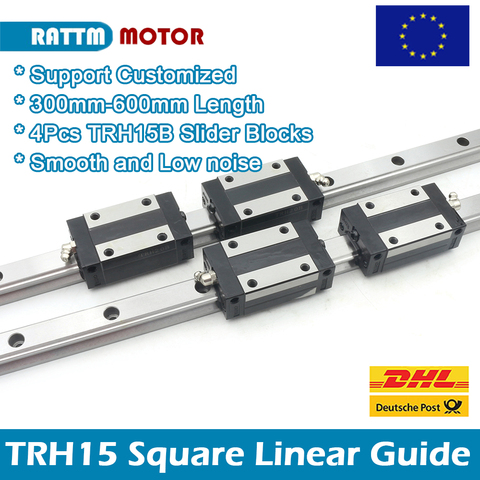 2Pcs 15mm TRH15 Square Linear Guide Rail kit 300mm 400mm 600mm + 4Pcs TRH15B Slider Blocks for CNC machine ► Photo 1/6