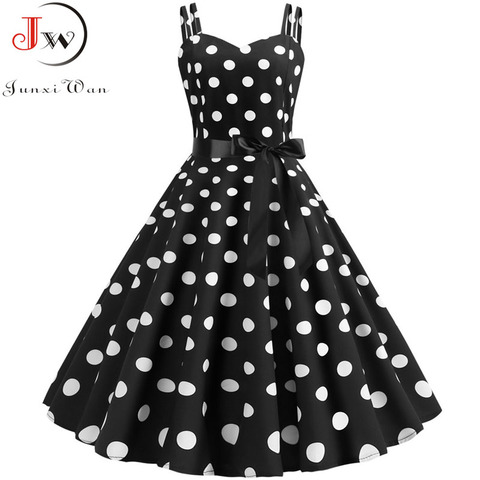 Women Summer Polka Dot Print Party Dress Robe Femme Black Retro Vintage Swing Prom Rockabilly Midi Dresses vestidos Plus Size ► Photo 1/1