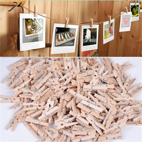 50 PCS Wholesale Very Small Mine Size 25mm Mini Natural Wooden Clips For Photo Clips Clothespin Craft Decoration Clips Pegs ► Photo 1/6