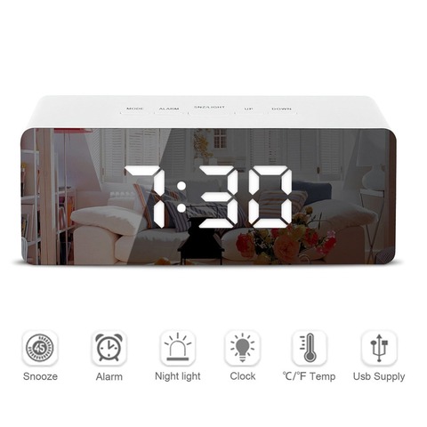 LED Mirror Alarm Clock Digital Snooze Table Clock Wake Up Light Electronic Large Time Temperature Display Home Decoration Clock ► Photo 1/6