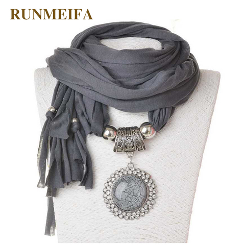 RUNMEIFA Long Scarves Pendant Necklace Solid Women Oval Shaped Charm With Big Glass Stones Scarves 5 Colors Available ► Photo 1/6