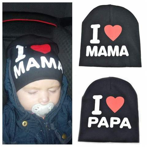 Letter Print Baby Hat I Love MAMA PAPA Baby Boy Girl Cap Cute Knitted Cotton Warm Kids Beanie Hat Spring Autumn ► Photo 1/6