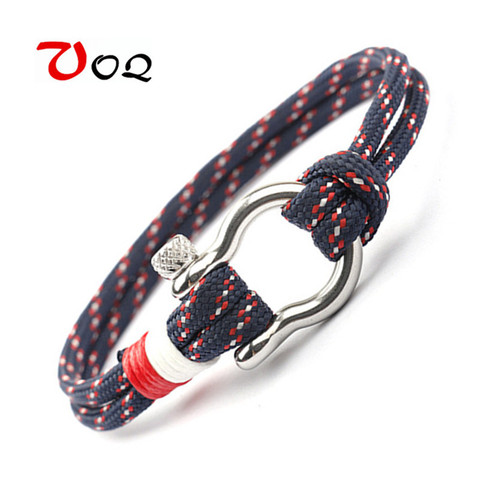 New Arrival Outdoor Camping Rescue Survival Bracelet Men Sports Paracord Braided Rope Horseshoe Buckle Stainless Steel Bracelet ► Photo 1/6