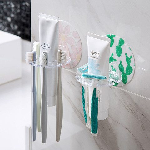 Multifunction Strong Suction Wall Shaped Toothbrush Rack Bathroom Toothbrush Holder Punch-free Bathroom Shelf Toothpaste Holder ► Photo 1/6