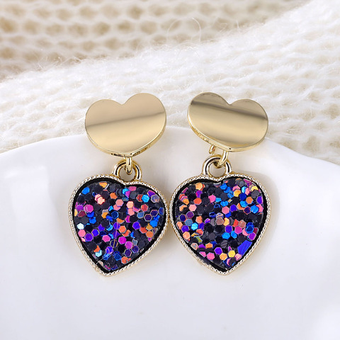 New Fashion Heart Drop Earrings Women's Geometric Mermaid Sequins Alloy 5 Color Earrings Korean Gold Love Bijoux Jewelry Gifts ► Photo 1/5