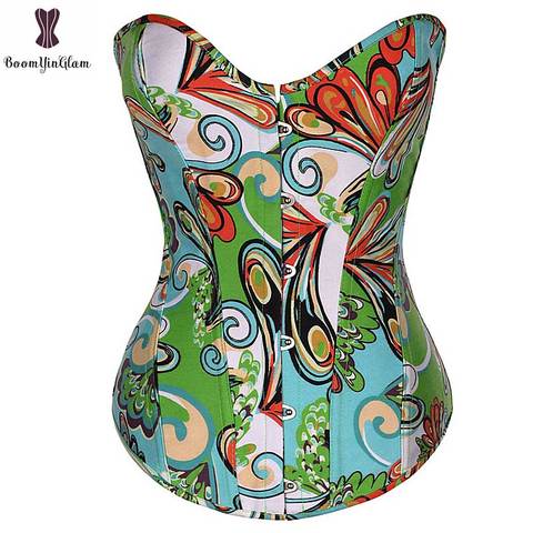 Summer Wear Flower Printing Corset Overbust Outwear Corset Top Goth Corselet  Fashion Women Bustier Top Blue Red And Green S-2XL - Price history & Review