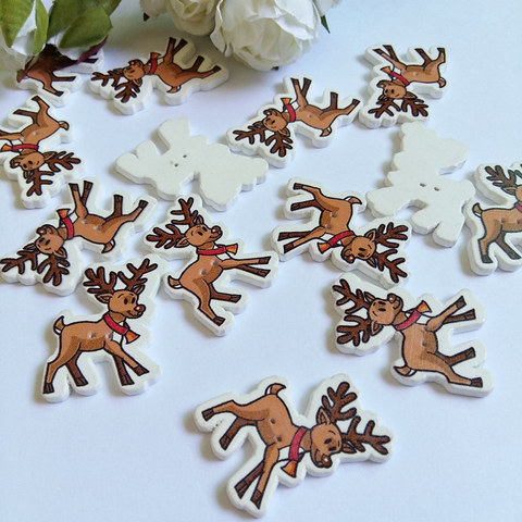 40Pcs Christmas deer Buttons 2 Holes Printing Wooden Buttons Decorative Christmas Scrapbooking Sewing Accessories ► Photo 1/6