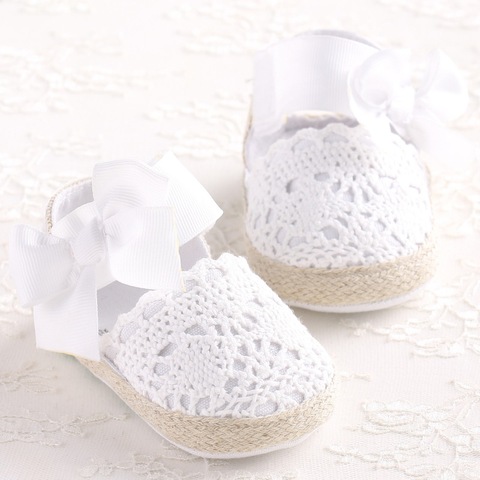 WONBO Baby Girl Newborn Shoes Spring Summer Sweet Very Light Mary Jane Big Bow Knitted Dance Ballerina Dress Pram Crib Shoe ► Photo 1/6