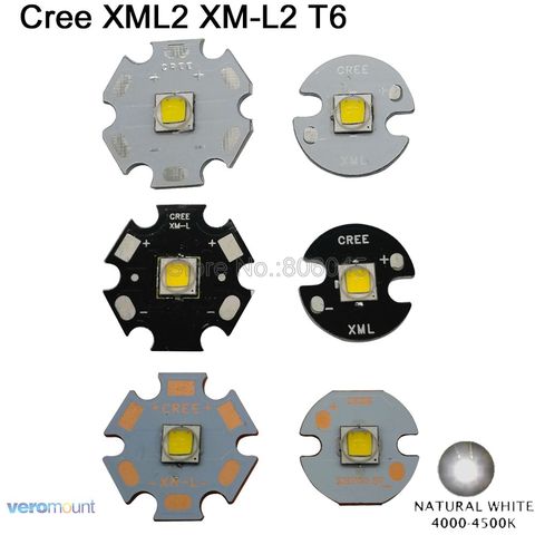 Cree XLamp XM-L2 XML2 T6 10W Neutral White 4500K High Power LED Light Emitter Bead for flashlight 16mm or 20mm Black / White PCB ► Photo 1/4