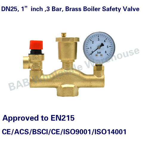 DN25 1” inch 3 Bar Brass Boiler Safety Valve Pressure Relief Boiler Automatic Exhaust valve pressure reducing valve With Gauge ► Photo 1/4