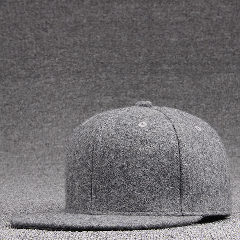 Adult Top Quality Wool Felt Snapback Caps Winter Hip Hop Bboy Flat Peaked Cap Solid Skateboard Hat Men Woolen Baseball Hats ► Photo 1/6