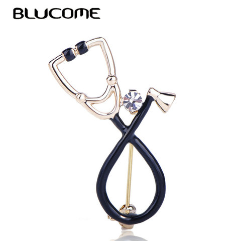 Blucome Black Stethoscope Shape Brooch Shiny Crystal Enamel Pins Accessories For Nurse Gifts Clothes Brooches Lapel Pin Jewelry ► Photo 1/6