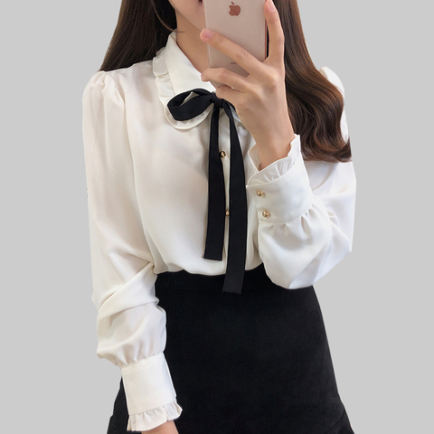 Bow Shirts Woman Long Sleeve Button Chiffon Blouse Women 2022 New Embroidery Blouses Butterfly Sleeve Casual White Shirt Femme ► Photo 1/6