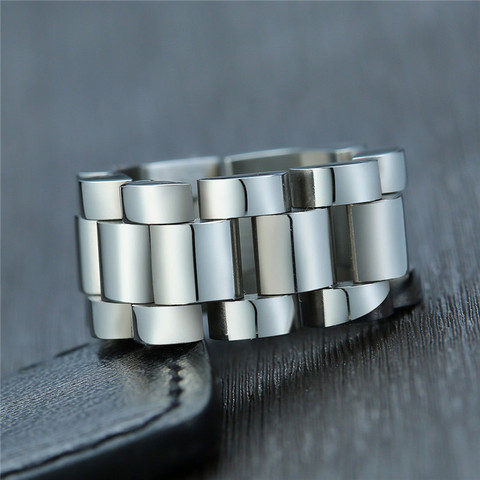 ZORCVENS Stylish Mens 10MM Chunky Chain Rings High Polished Stainless Steel Wedding Bands Alliance anel masculino ► Photo 1/6