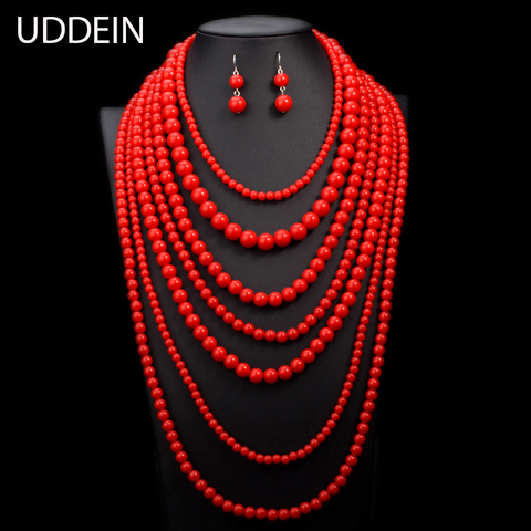 UDDEIN Nigerian Wedding Indian Jewelry Sets Multi layer Pearl Jewelry Long Statement Necklace Women African Beads Jewelry Sets ► Photo 1/6