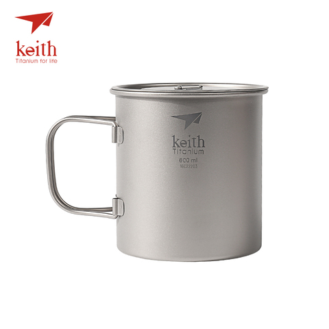 Keith Outdoor Titanium Water Mugs With Folding Handles Portable Drinkware Ultralight Cups For Camping Hiking Travel 300ml-900ml ► Photo 1/6