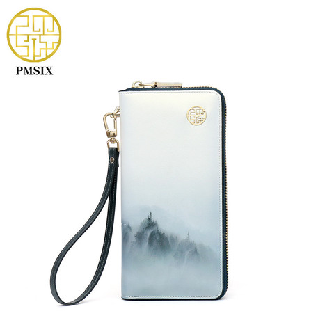 Pmsix 2022 New Fashion Landscape Printed Leather Women Wallet Elegant Long White Ladies' clutch Bag Coin Card Holder Purse ► Photo 1/6