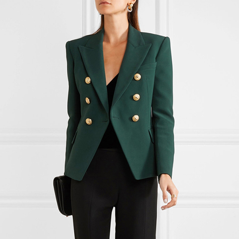 HIGH QUALITY Newest 2022 Designer Blazer Women's Long Sleeve Double Breasted Metal Lion Buttons Blazer Jacket Outer Dark Green ► Photo 1/6