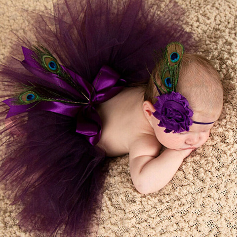 Princess Plum Peacock Feather Tutu Skirt with Vintage Headband Newborn Photography Props Baby Tutu Shower Gift TS035 ► Photo 1/6