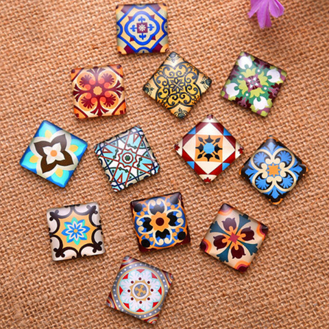 Mixed Fashion Flowers Glass Square Cabochons Transparent Dome for Jewelry Making DIY Findings Flat Back 10mm 15mm 20mm 25mm ► Photo 1/4