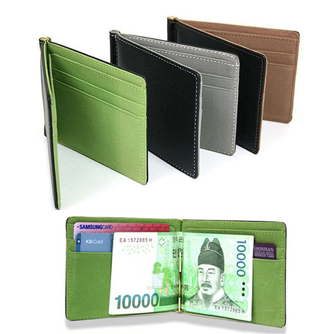 Slim Men's leather money clips wallets women casual purse with metal clamp small bag for man credit card slots cash holder ► Photo 1/6