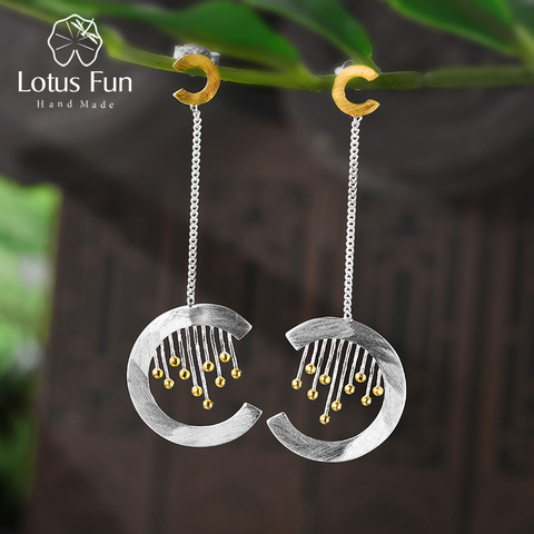 Lotus Fun Real 925 Sterling Silver Handmade Fine Jewelry Creative Oriental Element Vintage Curtain Dangle Earrings for Women ► Photo 1/6